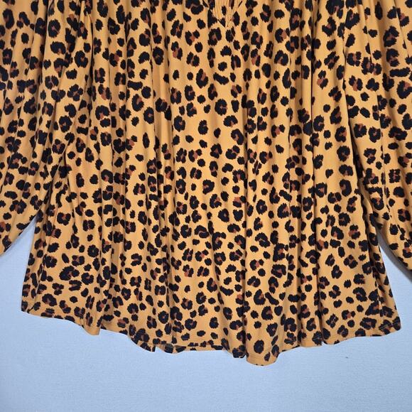 Lularoe Clara Smock Blouse Sz 3XL Orange Black Animal Print Keyhole Back Stretch - Picture 3 of 11